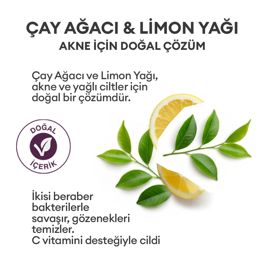 Akneli ve Yağlı Ciltler için Yatıştırıcı Temizleyici Doğal Peeling 60ml - Tea Tree & Lemon