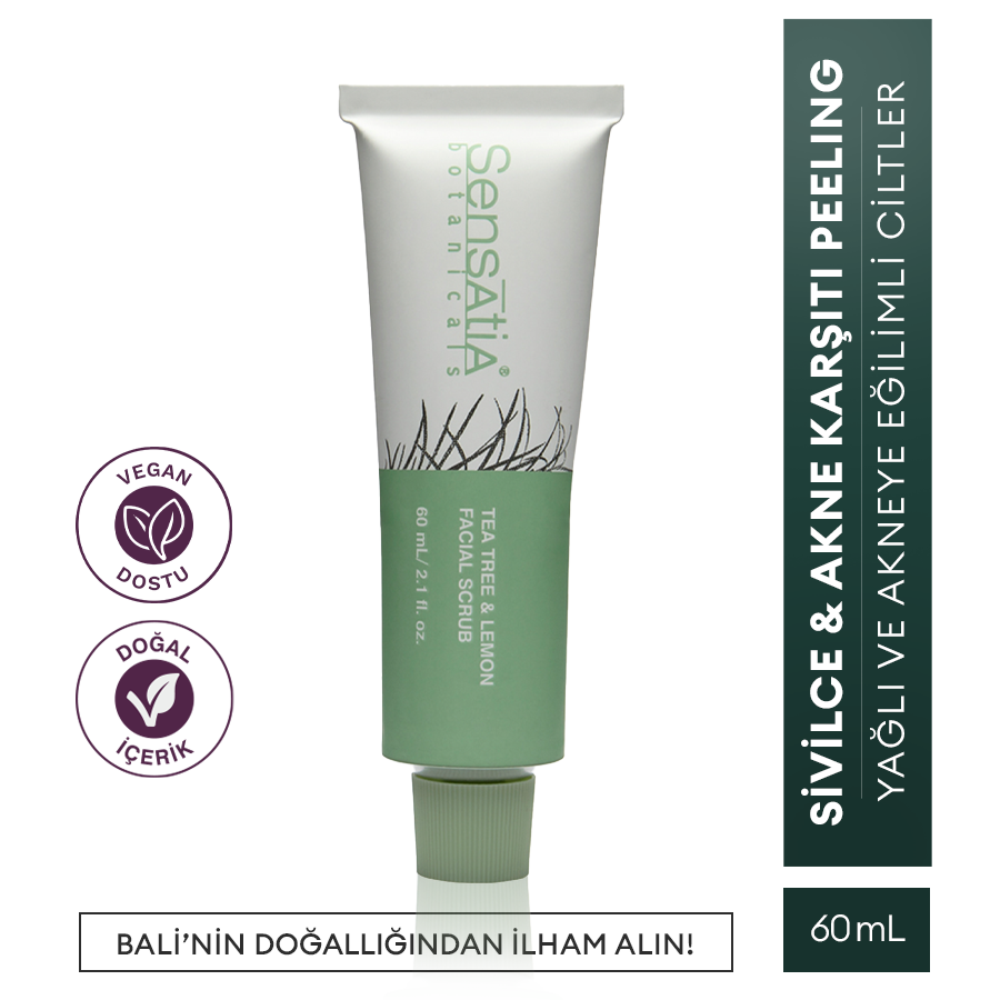 Akneli ve Yağlı Ciltler için Yatıştırıcı Temizleyici Doğal Peeling 60ml - Tea Tree & Lemon