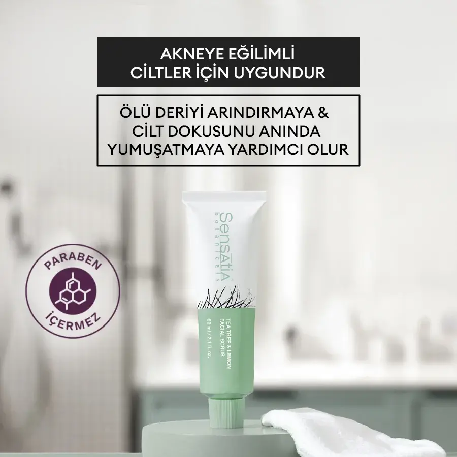 Akneli ve Yağlı Ciltler için Yatıştırıcı Temizleyici Doğal Peeling 60ml - Tea Tree & Lemon