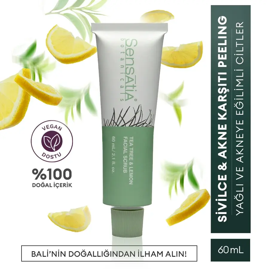 Akneli ve Yağlı Ciltler için Yatıştırıcı Temizleyici Doğal Peeling 60ml - Tea Tree & Lemon