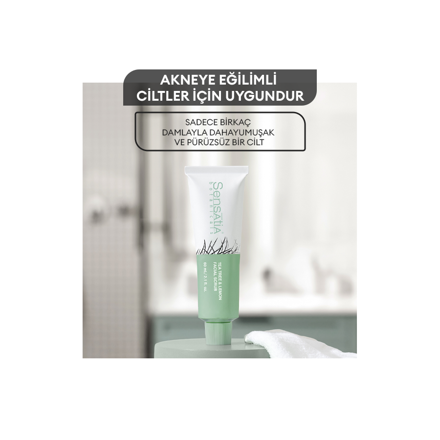 Akneli ve Yağlı Ciltler için Yatıştırıcı Temizleyici Doğal Peeling 60ml - Tea Tree & Lemon