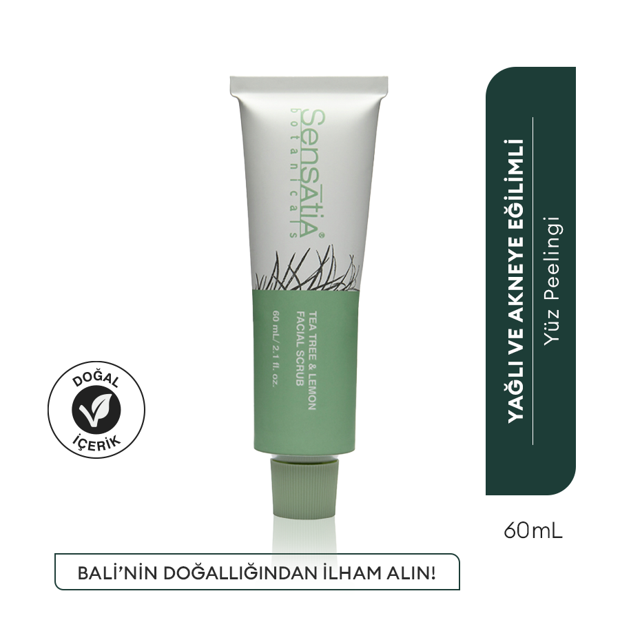 Akneli ve Yağlı Ciltler için Yatıştırıcı Temizleyici Doğal Peeling 60ml - Tea Tree & Lemon