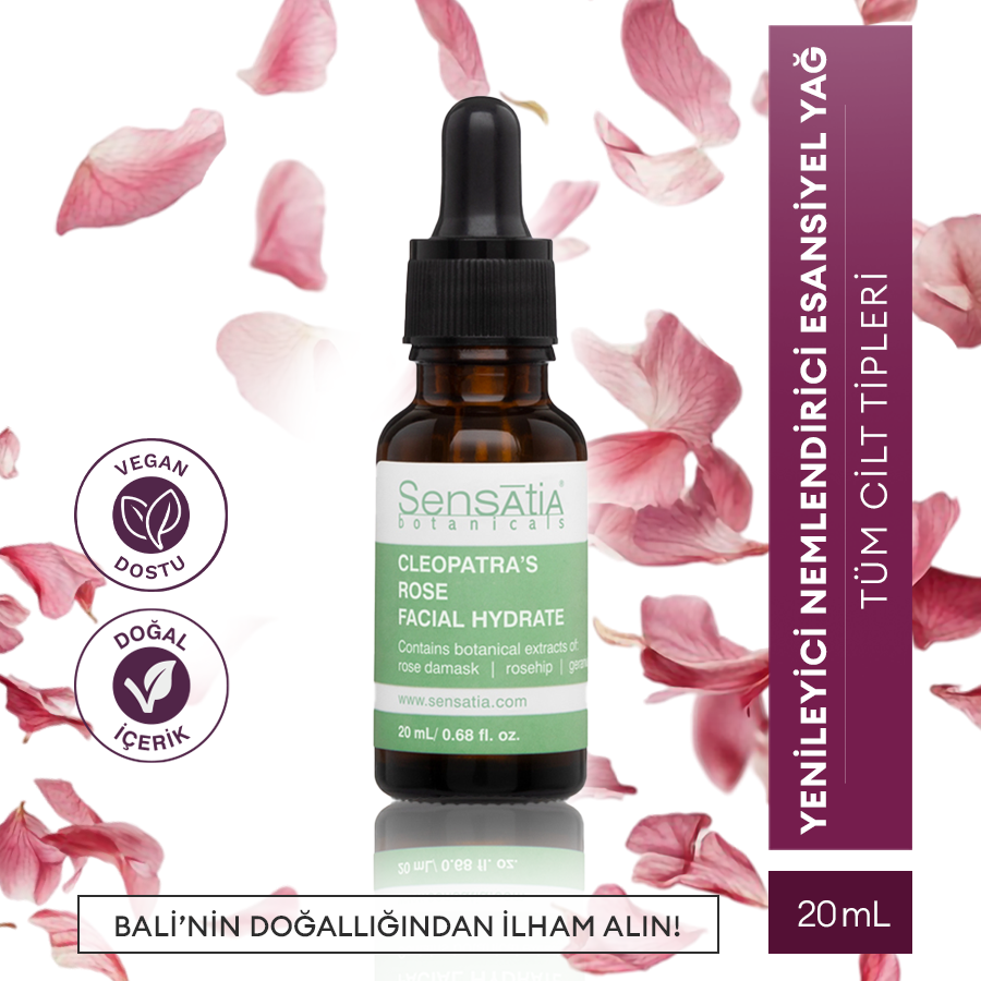 Tüm Ciltler için Doğal Yüz Nemlendirici - Yenileyici Parlatıcı 20ml - Şam Gülü - Cleopatra's Rose