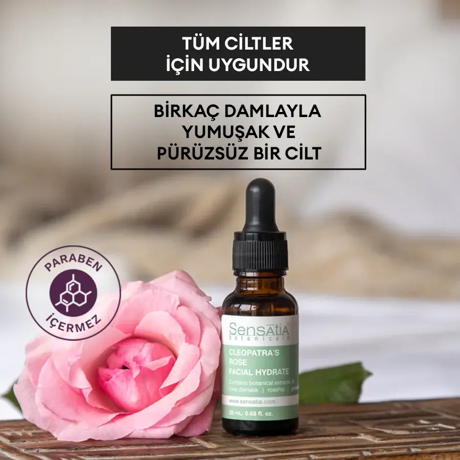 Tüm Ciltler için Doğal Yüz Nemlendirici - Yenileyici Parlatıcı 20ml - Şam Gülü - Cleopatra's Rose