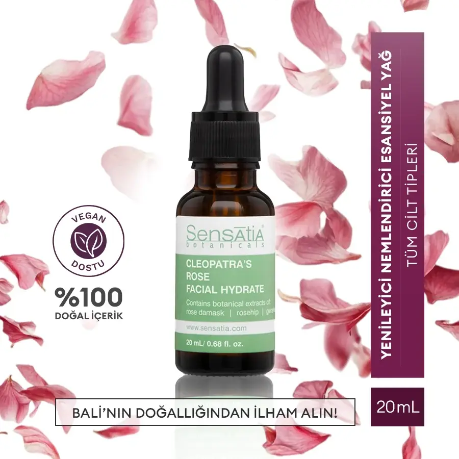 Tüm Ciltler için Doğal Yüz Nemlendirici - Yenileyici Parlatıcı 20ml - Şam Gülü - Cleopatra's Rose