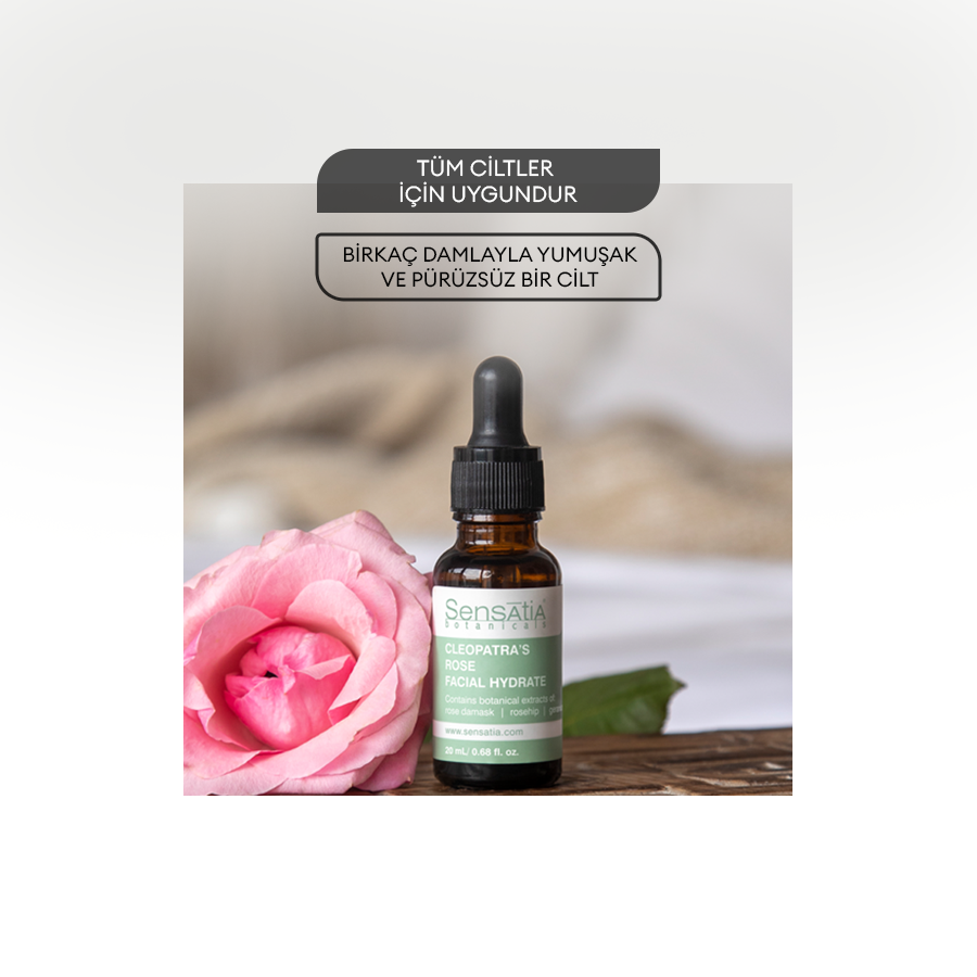 Tüm Ciltler için Doğal Yüz Nemlendirici - Yenileyici Parlatıcı 20ml - Şam Gülü - Cleopatra's Rose