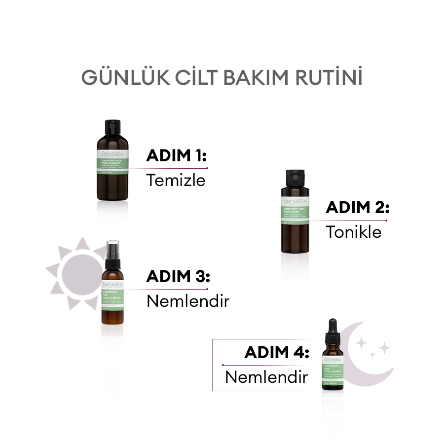 Tüm Ciltler için Doğal Yüz Nemlendirici - Yenileyici Parlatıcı 20ml - Şam Gülü - Cleopatra's Rose