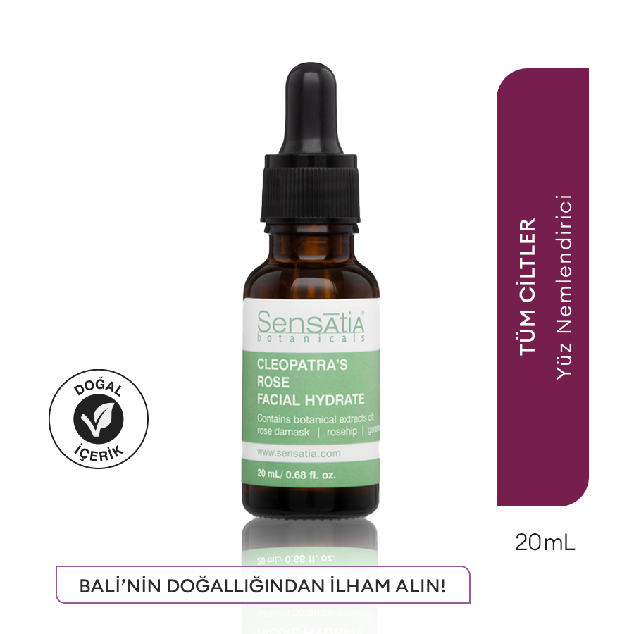 Tüm Ciltler için Doğal Yüz Nemlendirici - Yenileyici Parlatıcı 20ml - Şam Gülü - Cleopatra's Rose
