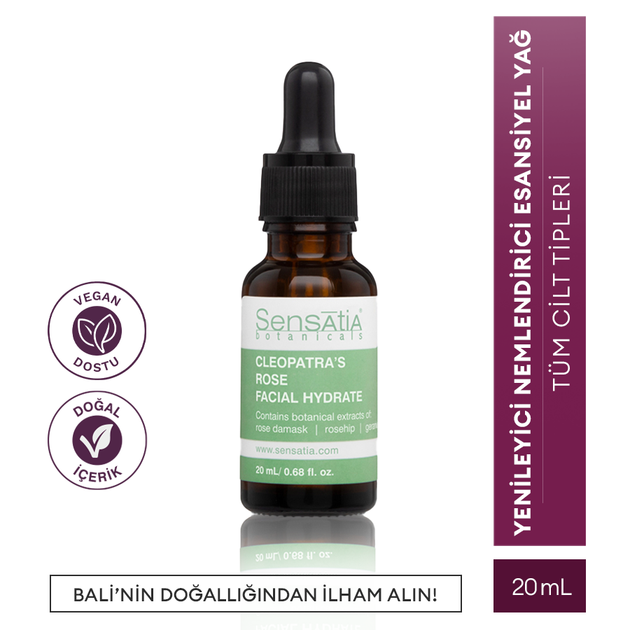 Tüm Ciltler için Doğal Yüz Nemlendirici - Yenileyici Parlatıcı 20ml - Şam Gülü - Cleopatra's Rose