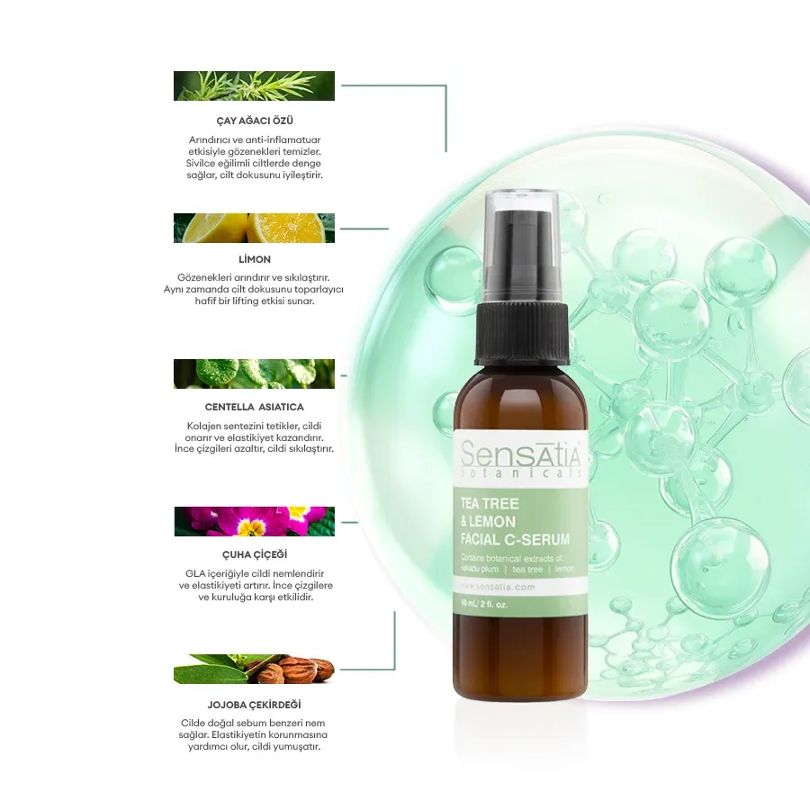 Tea Tree & Lemon C Vitaminli Nemlendirici Gündüz Serumu-Akneli ve Yağlı Cilt