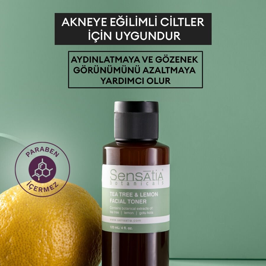 Yağlı ve Akne Eğilimli Ciltler için Alkolsüz Doğal Tonik 120ml - Sıkılaştırıcı - Tea Tree & Lemon