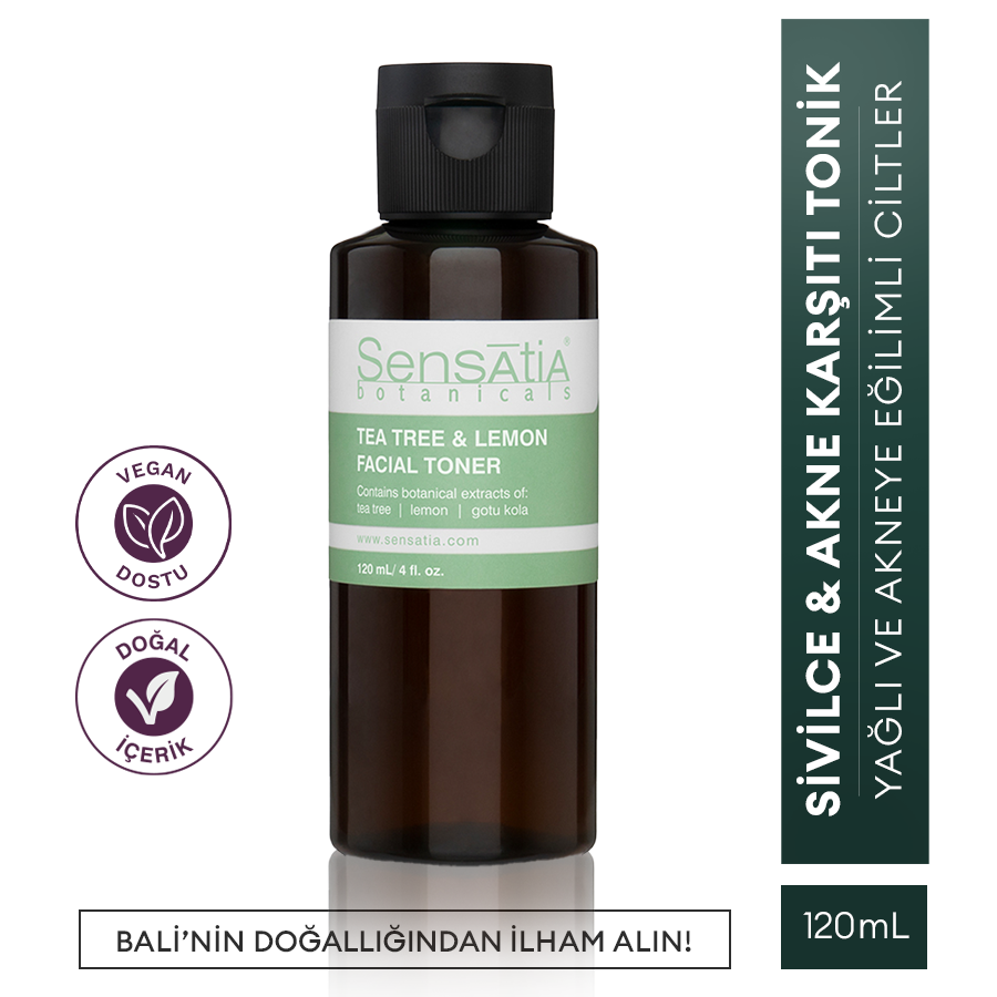 Yağlı ve Akne Eğilimli Ciltler için Alkolsüz Doğal Tonik 120ml - Sıkılaştırıcı - Tea Tree & Lemon