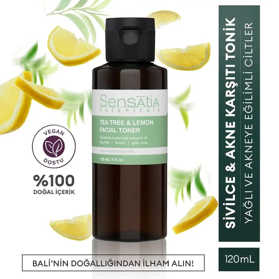 Yağlı ve Akne Eğilimli Ciltler için Alkolsüz Doğal Tonik 120ml - Sıkılaştırıcı - Tea Tree & Lemon