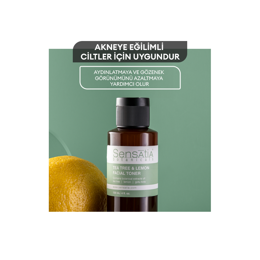 Yağlı ve Akne Eğilimli Ciltler için Alkolsüz Doğal Tonik 120ml - Sıkılaştırıcı - Tea Tree & Lemon