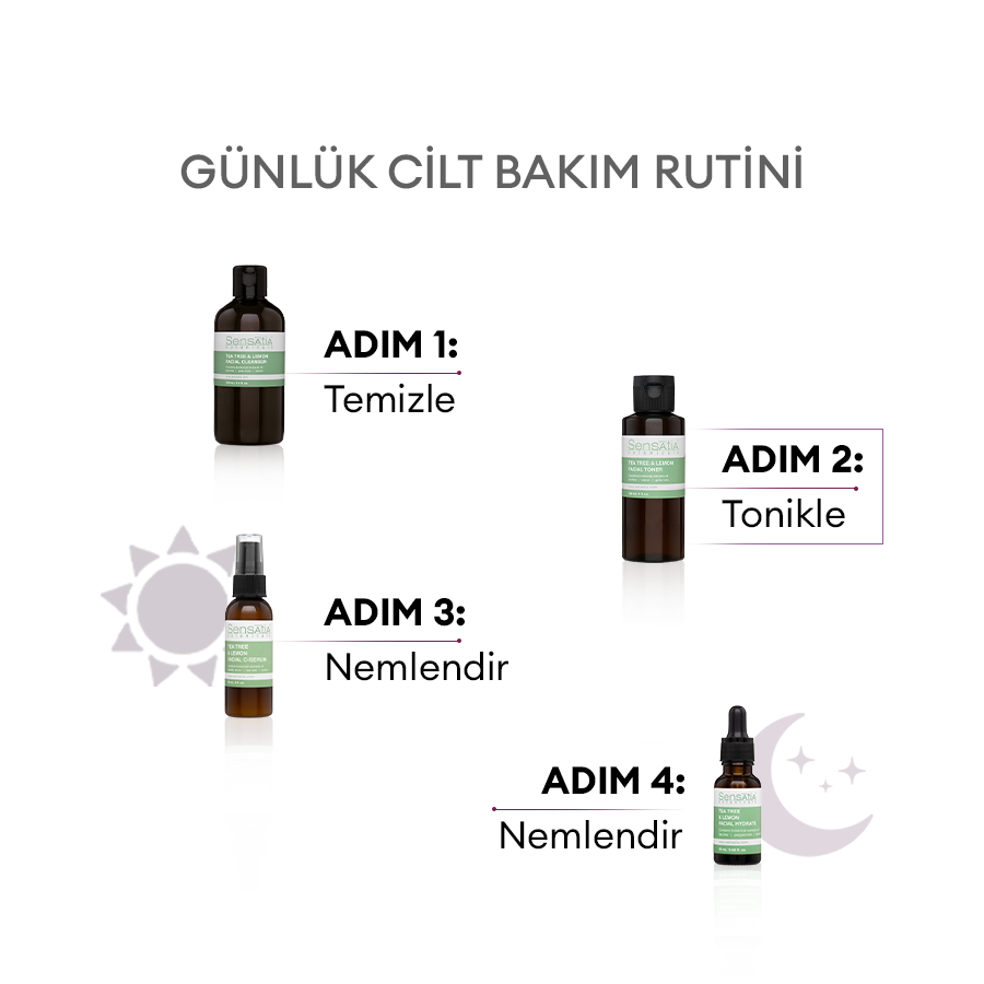Yağlı ve Akne Eğilimli Ciltler için Alkolsüz Doğal Tonik 120ml - Sıkılaştırıcı - Tea Tree & Lemon