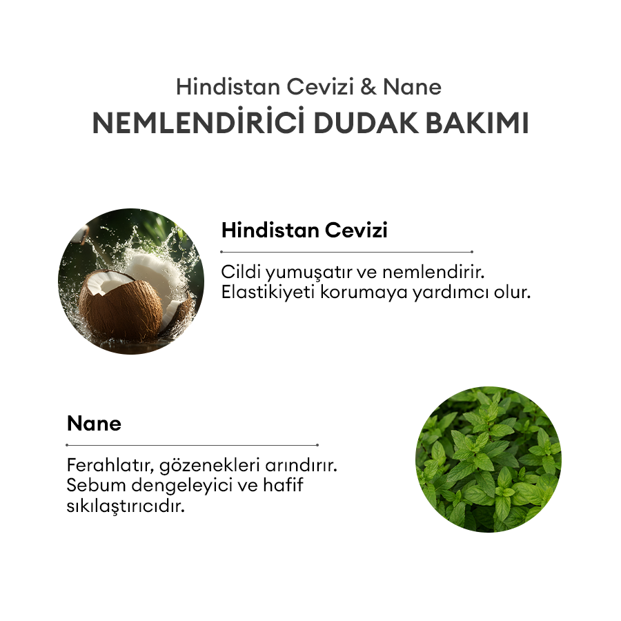 Koruyucu Nemlendirici Bitkisel Doğal Dudak Balmı 15ml - Saf Hindistancevizi ve Kukui Yağı