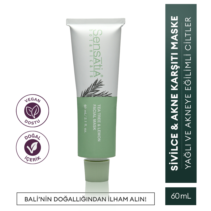 Yağlı ve Akne Eğilimli Cilt için Doğal Kil Maske - Siyah Nokta Karşıtı 60ml - Tea Tree & Lemon