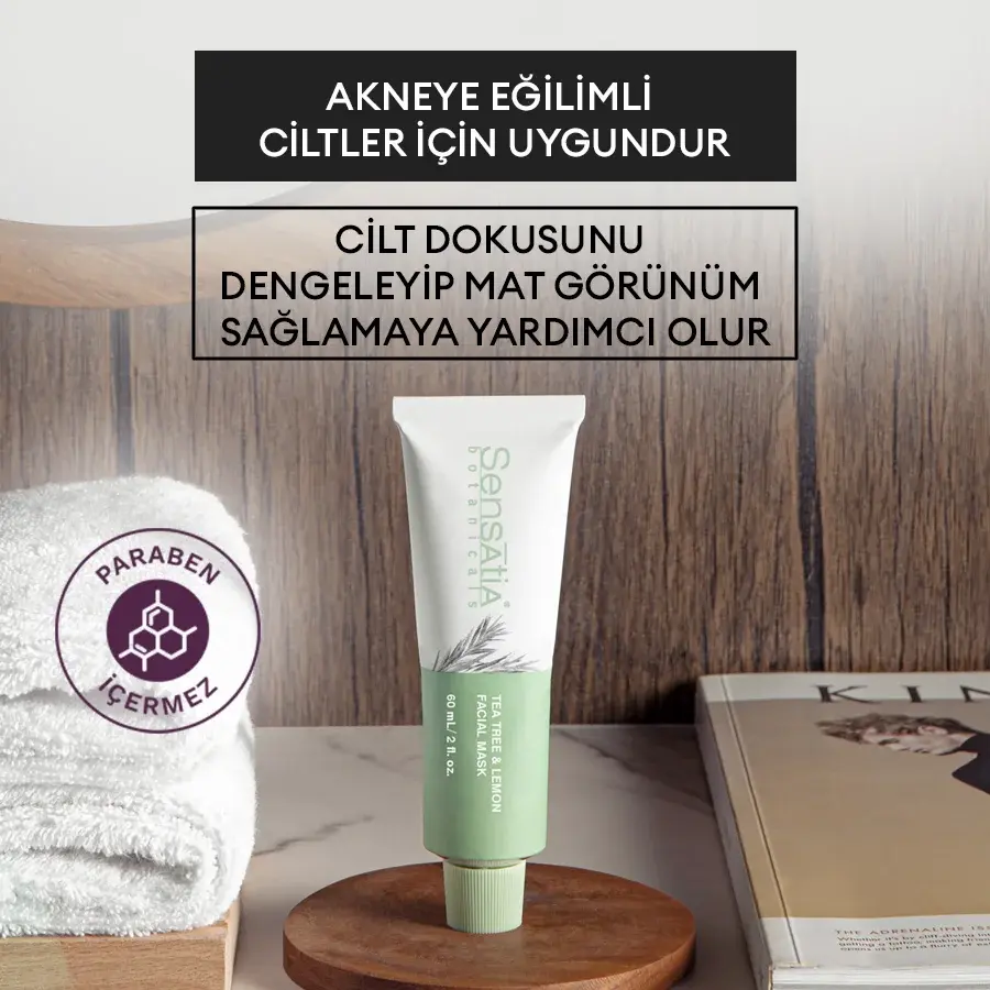Yağlı ve Akne Eğilimli Cilt için Doğal Kil Maske - Siyah Nokta Karşıtı 60ml - Tea Tree & Lemon
