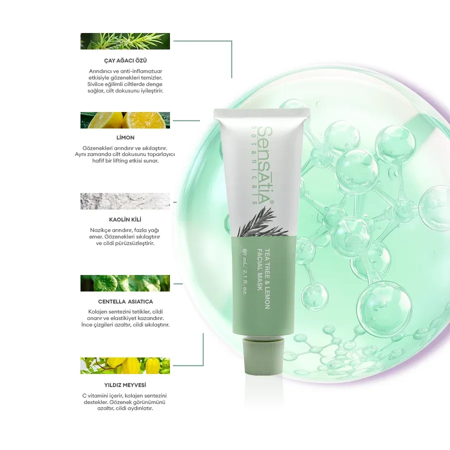 Tea Tree & Lemon Yüz Maskesi-Akneli ve yağlı cilt