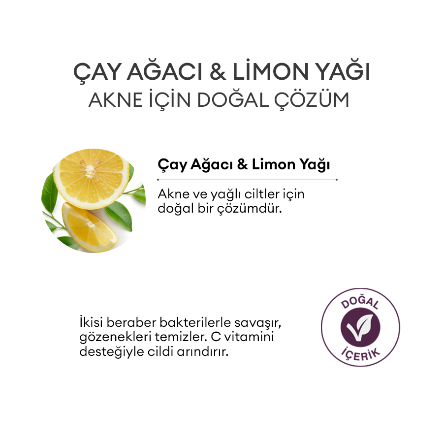 Yağlı ve Akne Eğilimli Cilt için Doğal Kil Maske - Siyah Nokta Karşıtı 60ml - Tea Tree & Lemon