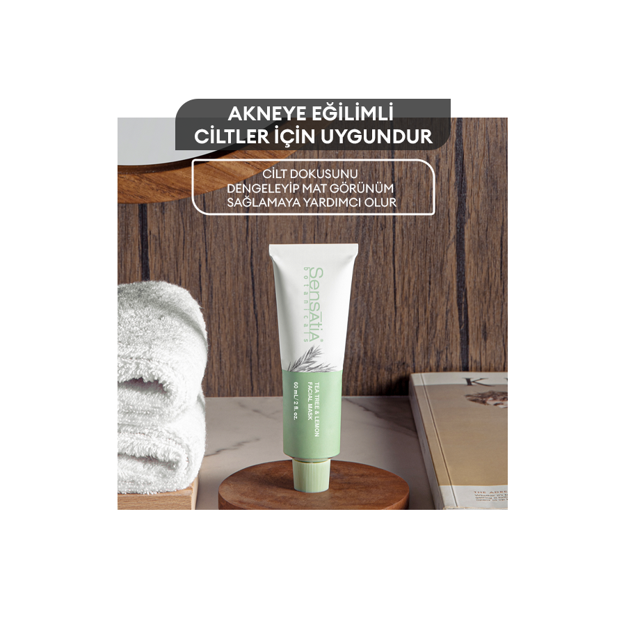 Yağlı ve Akne Eğilimli Cilt için Doğal Kil Maske - Siyah Nokta Karşıtı 60ml - Tea Tree & Lemon