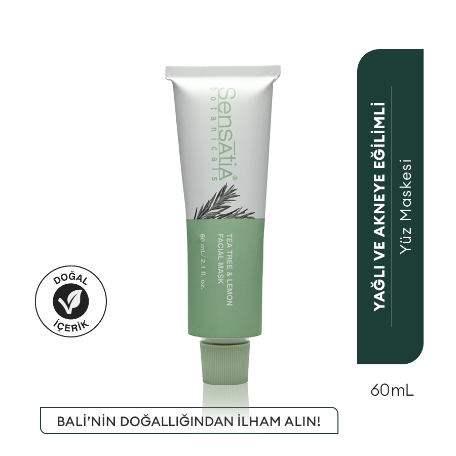 Yağlı ve Akne Eğilimli Cilt için Doğal Kil Maske - Siyah Nokta Karşıtı 60ml - Tea Tree & Lemon