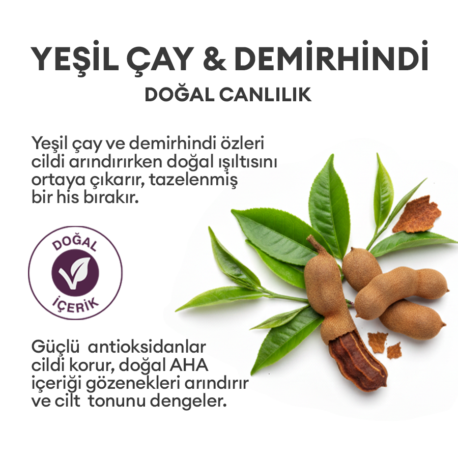 Karma Ciltler için Aydınlatıcı ve Antioksidan Doğal Maske 60ml - Green Tea & Tamarind