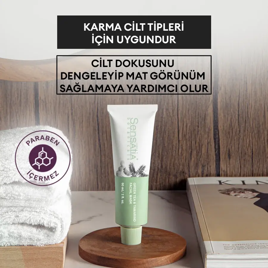Karma Ciltler için Aydınlatıcı ve Antioksidan Doğal Maske 60ml - Green Tea & Tamarind