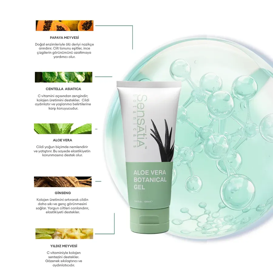 Serinletici Bitkisel Günlük ve Güneş Sonrası Doğal Nemlendirici Jel 100ml - Aloe Vera Botanical