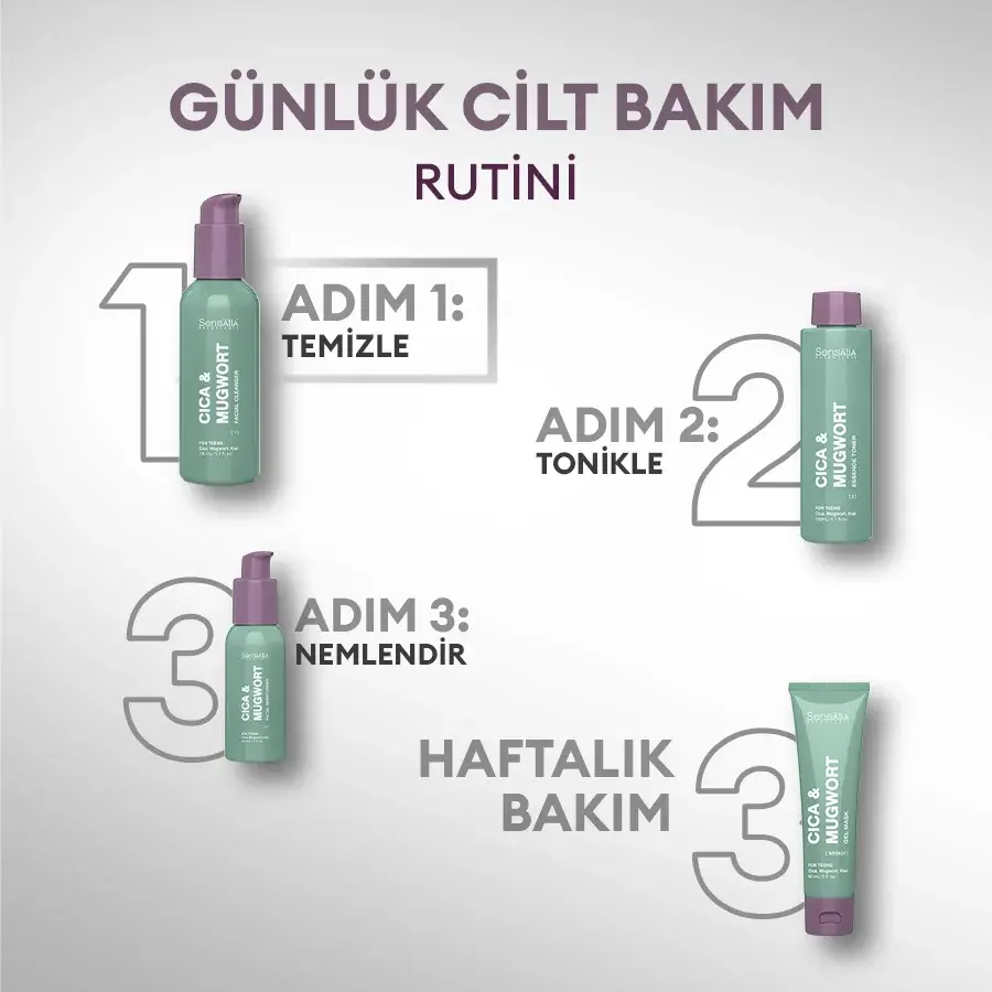 Yağlı ve Akne Eğilimli Genç Ciltler için Doğal Yüz Temizleyici - Yatıştırıcı 150ml - Cica & Mugwort