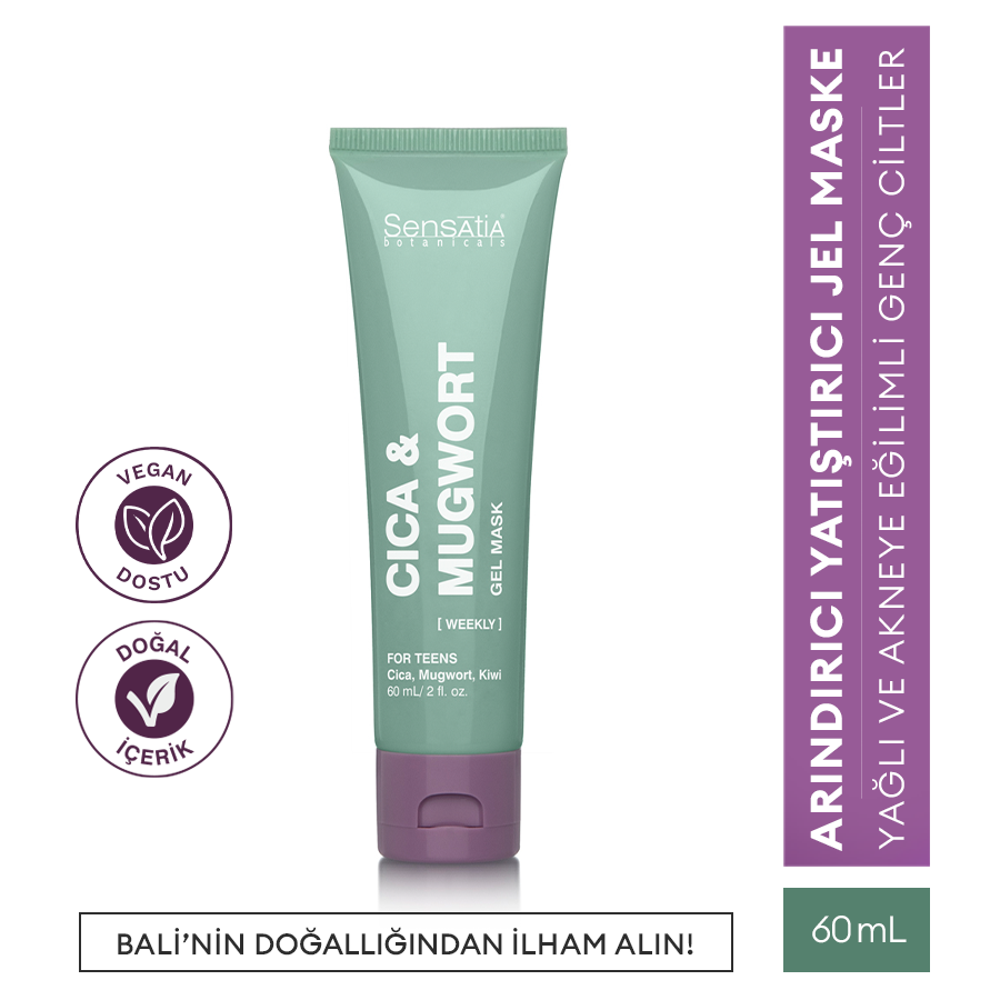 Yağlı ve Akne Eğilimli Genç Ciltler için Doğal Jel Maske - İz Karşıtı 60ml - Cica & Mugwort
