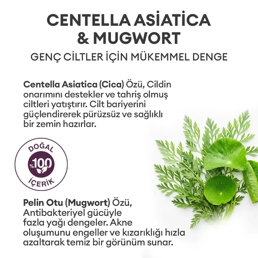 Yağlı ve Akne Eğilimli Genç Ciltler için Doğal Jel Maske - İz Karşıtı 60ml - Cica & Mugwort
