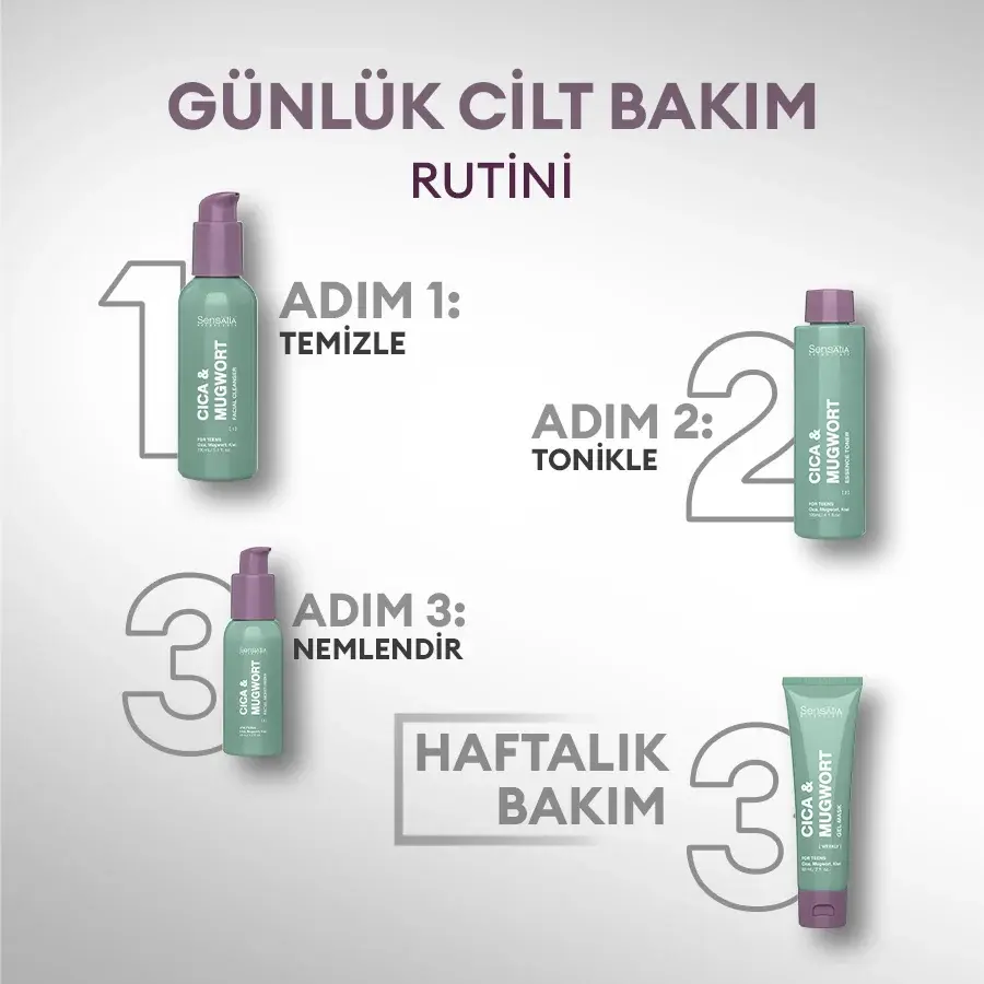 Yağlı ve Akne Eğilimli Genç Ciltler için Doğal Jel Maske - İz Karşıtı 60ml - Cica & Mugwort