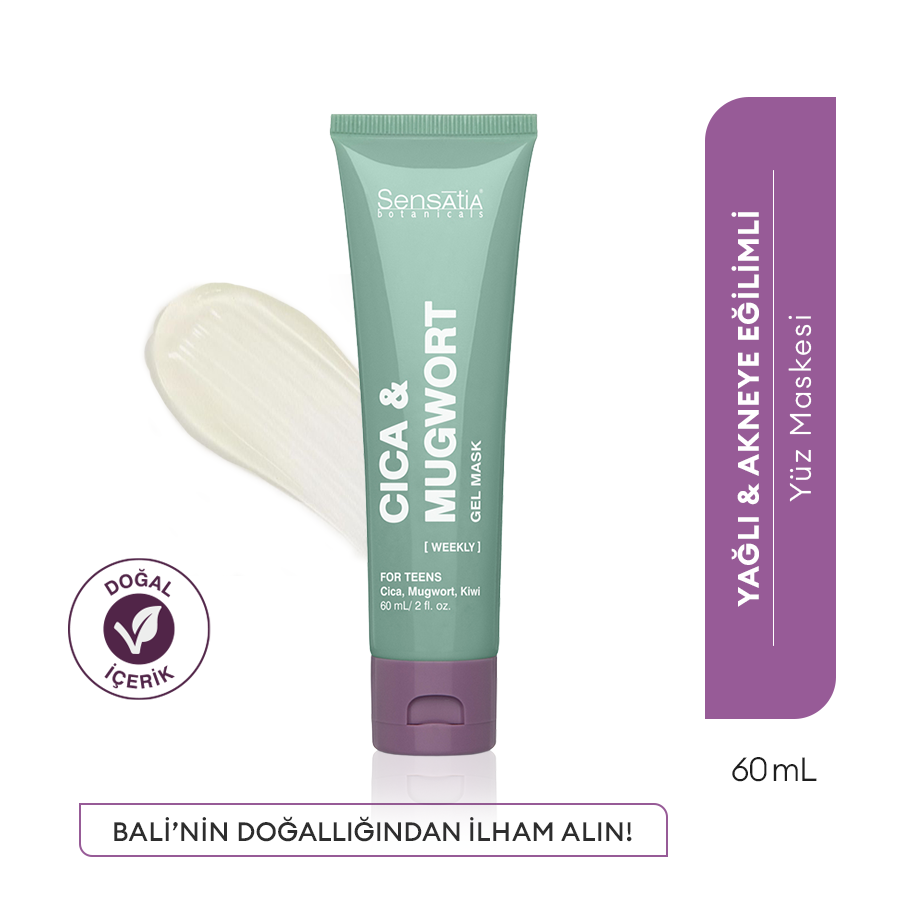 Yağlı ve Akne Eğilimli Genç Ciltler için Doğal Jel Maske - İz Karşıtı 60ml - Cica & Mugwort