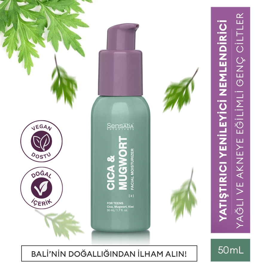 Yağlı ve Akne Eğilimli Genç Ciltler için Doğal Nemlendirici - Yatıştırıcı 50ml - Cica & Mugwort