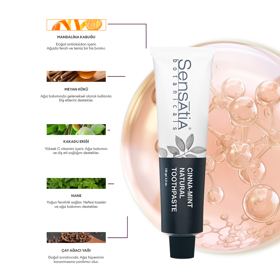 Tarçın Nane Florürsüz, SLS, Paraben ve Sentetik Tatlandırıcı İçermeyen Doğal Diş Macunu